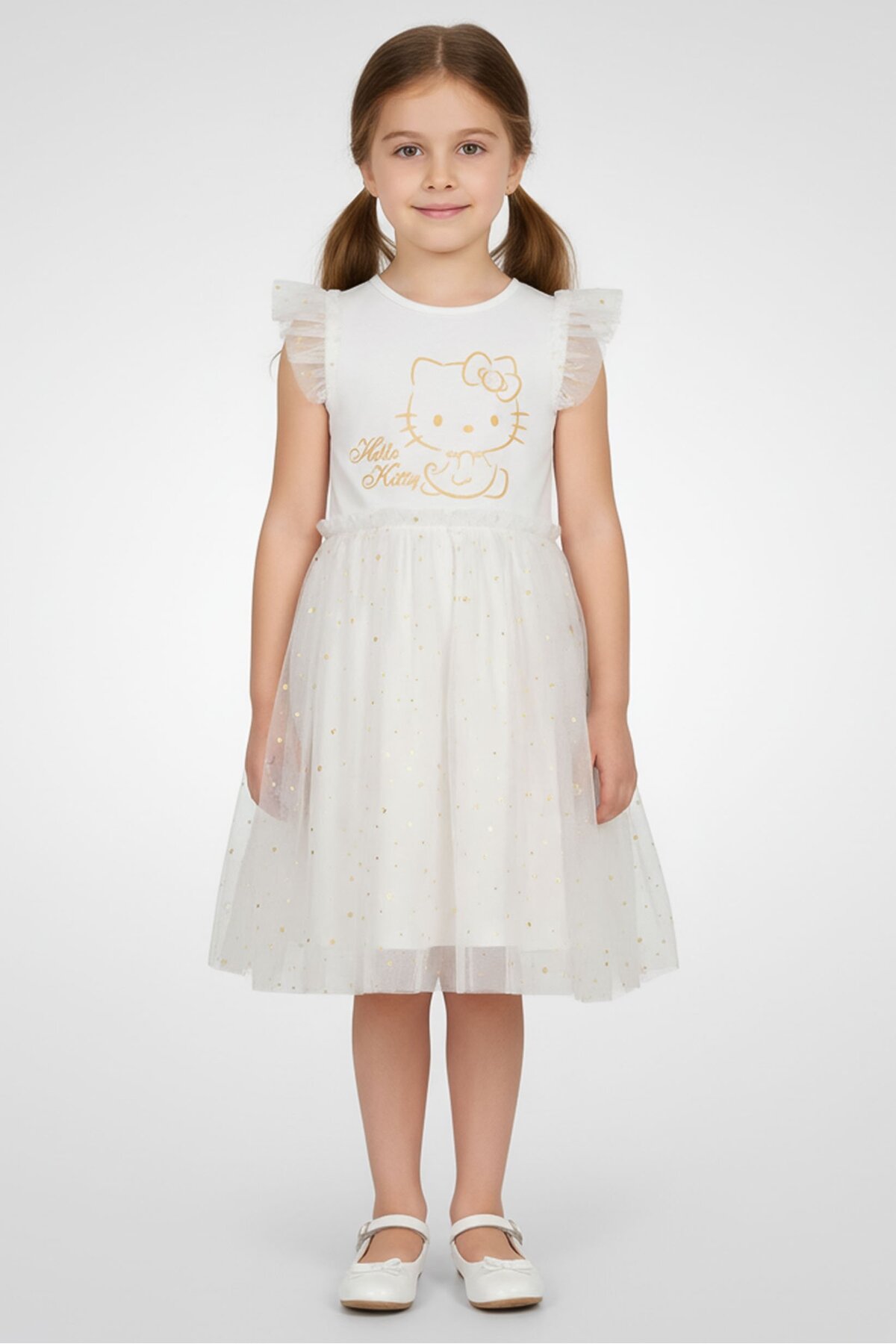 Hello Kitty Toddlers Girl Embellished Dress, White- Trendyol