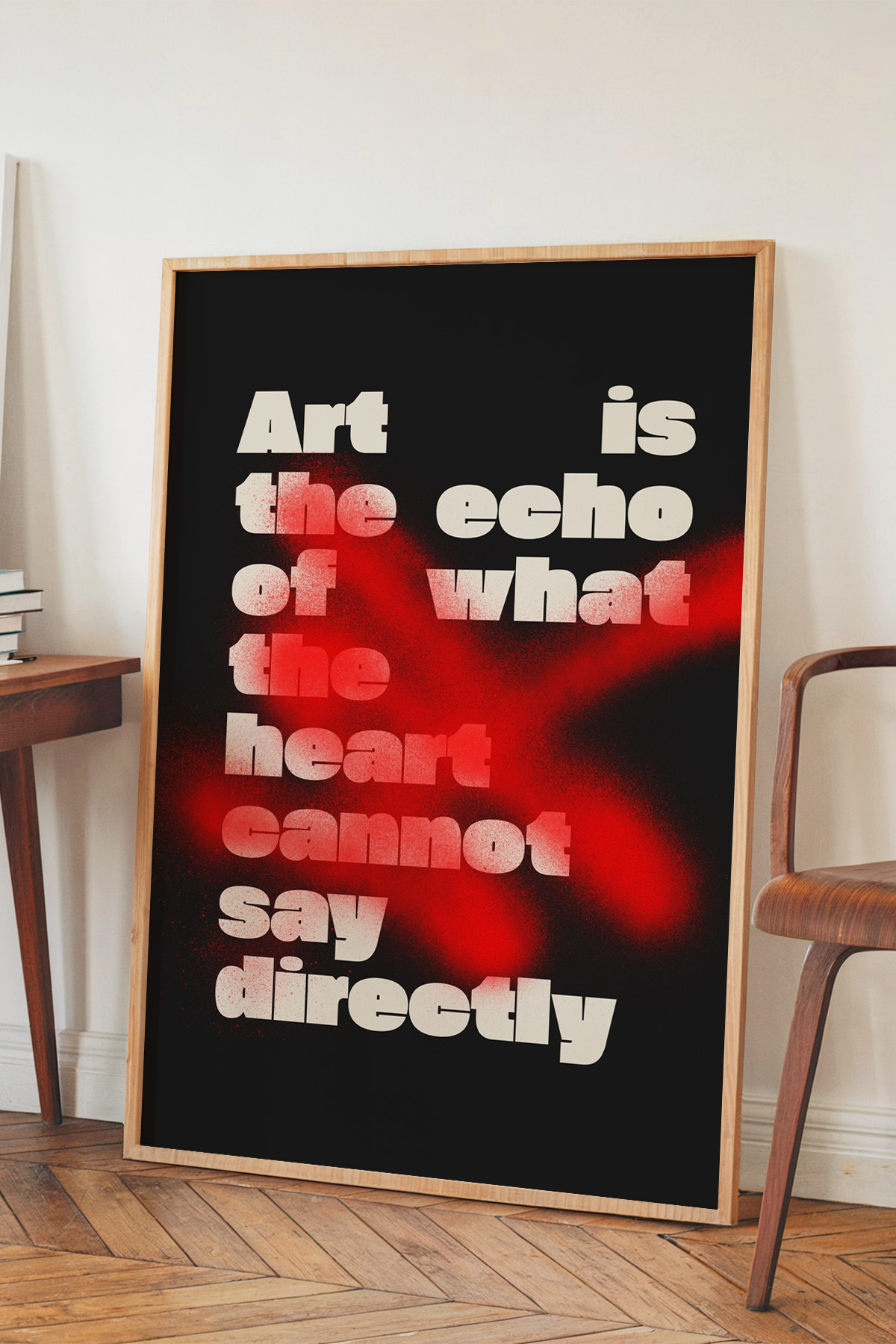 Kırmızı Siyah Yazılı Tablo Poster Modern Sanat Duvar Dekoru Art is the Echo Çerçevesiz