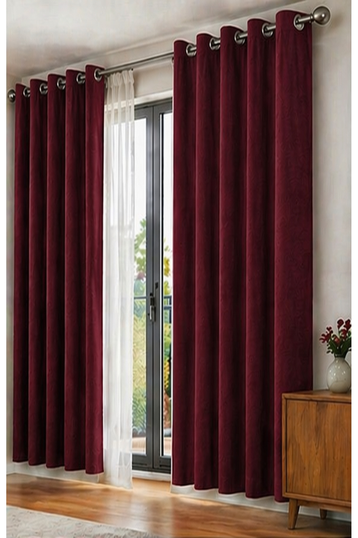 Burgundy Velvet Rustic Velvety Fabric Curtain
