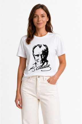 westicgiyim Atatürk Baskılı Beyaz Tişört Unisex %100 Pamuk Rahat Kalıp Günlük...