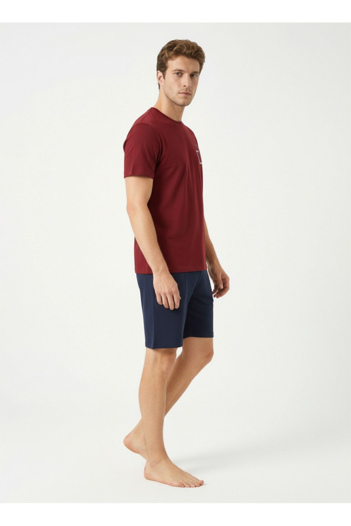 Cliff Explorer 100% Cotton Short Collar Printed Men's Pajamas Set with Shorts