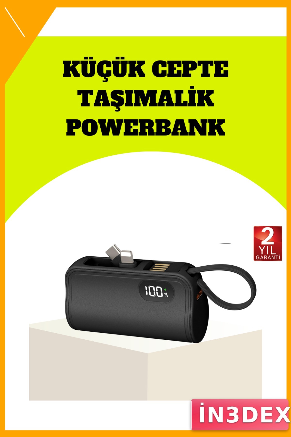 Mini 2000mAh Powerbank Dahili Type-C Konektörlü Hızlı Şarj