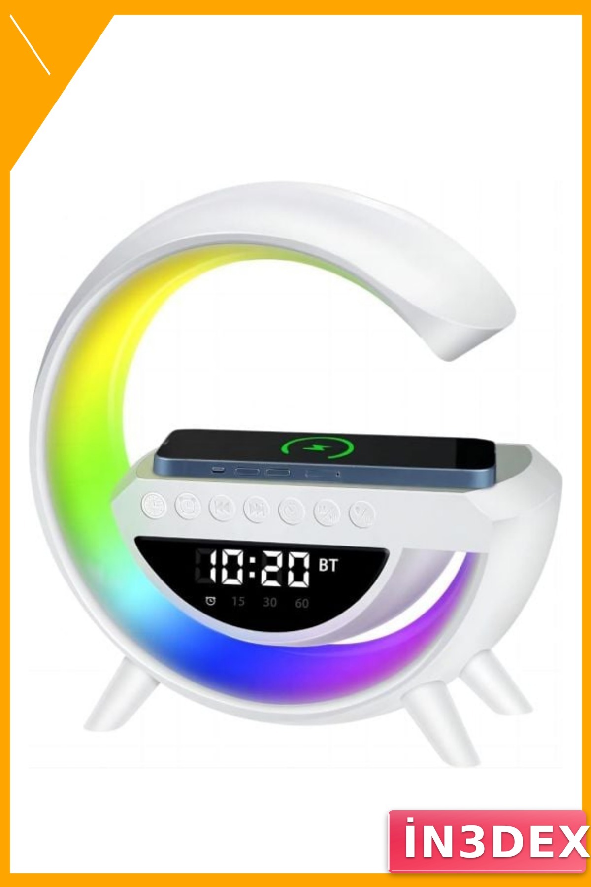 Kablosuz Şarjlı Bluetooth Hoparlör RGB Gece Lambası Dijital Saat