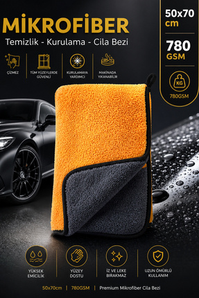 MeyZone 780GSM Premium Oto Araç Yıkama Ve Araba Kurulama Bezi Ekstra Su Emici...