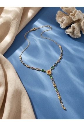 ZERA STEEL JEWELRY Renkli Taşlı Y Kolye