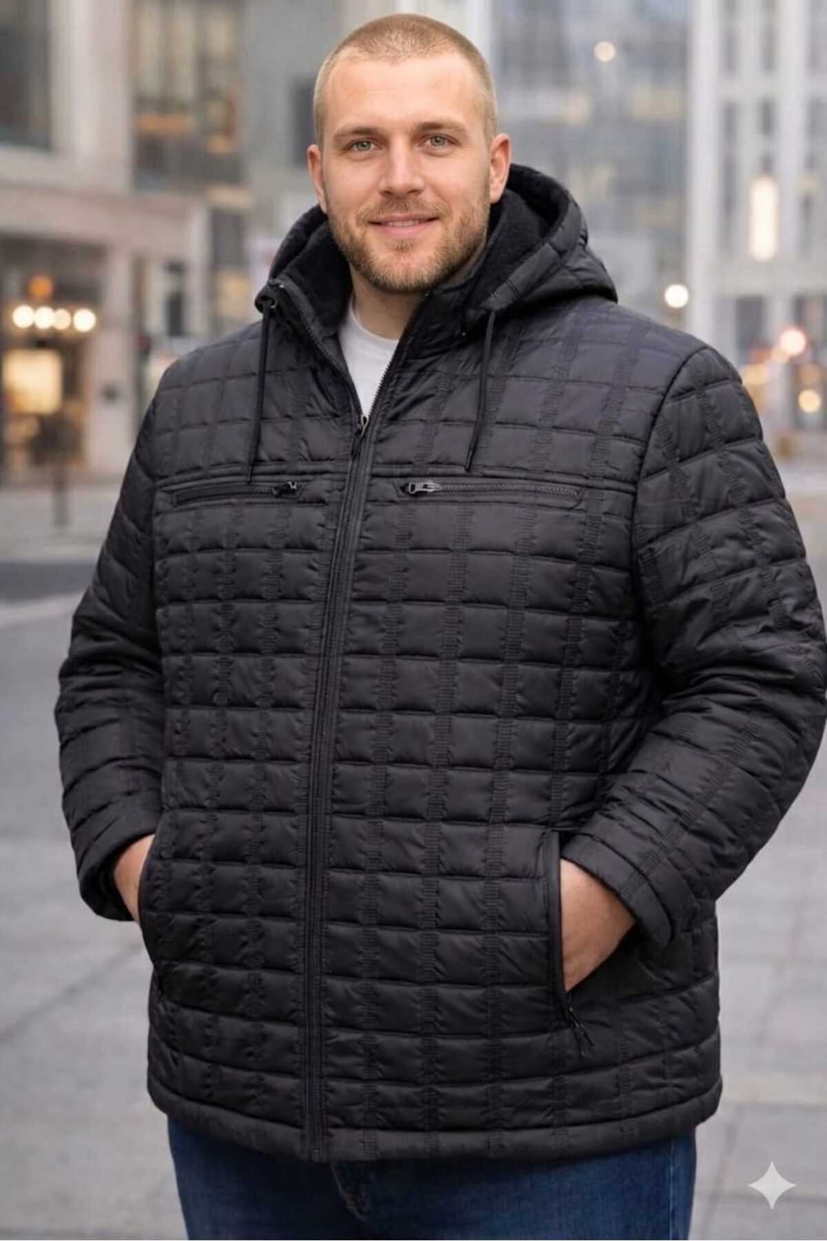 OKER BÜYÜK BEDEN ERKEK seyyar KAPÜŞONLU HAFİF KIŞLIK KAPİTONE MONT,KABAN 4,5,6,7,8XL.