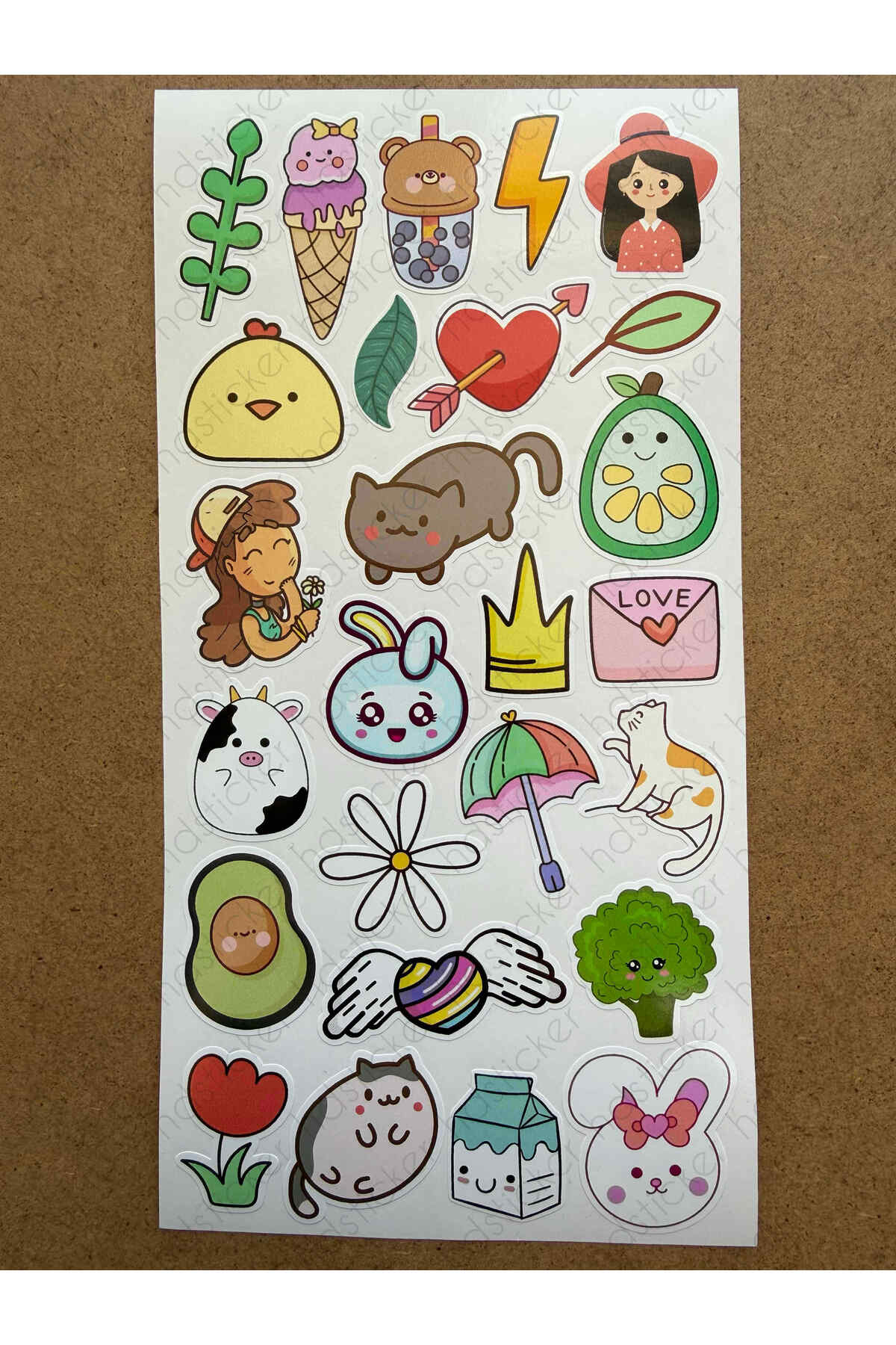 hdsticker 142 Adet Sevimli Etiket Kedi, Çiçek, Sebze, Pasta