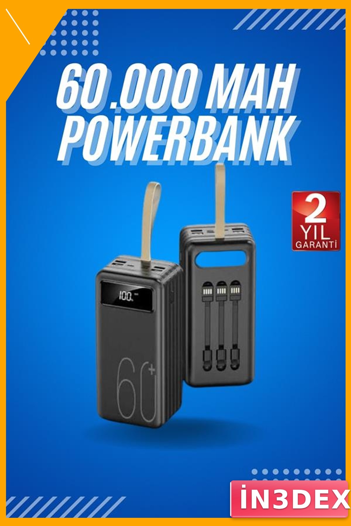 60000mAh Hızlı Şarj Powerbank 4 Cihaz Aynı Anda Dijital Ekranlı