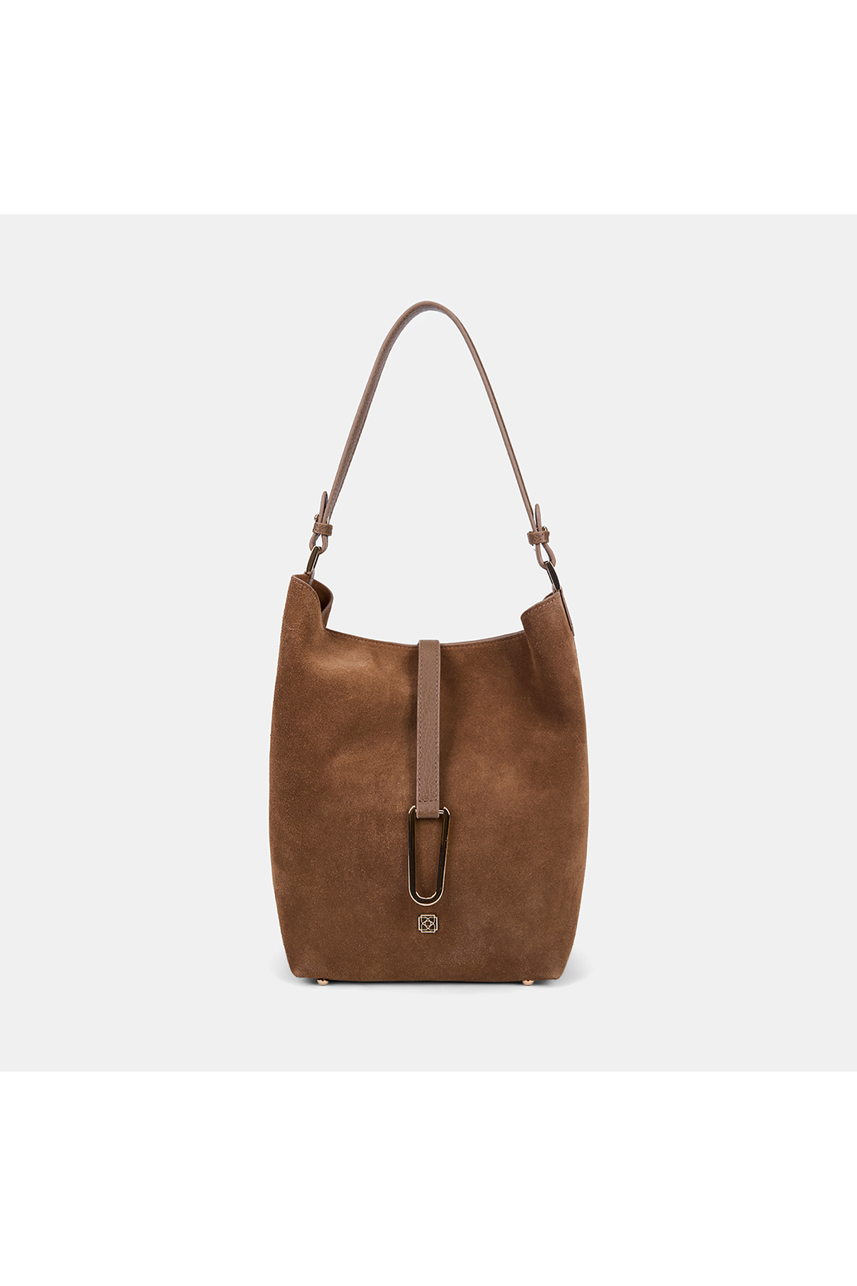 Women's Mink Gold Buckle Suede Shoulder Bag