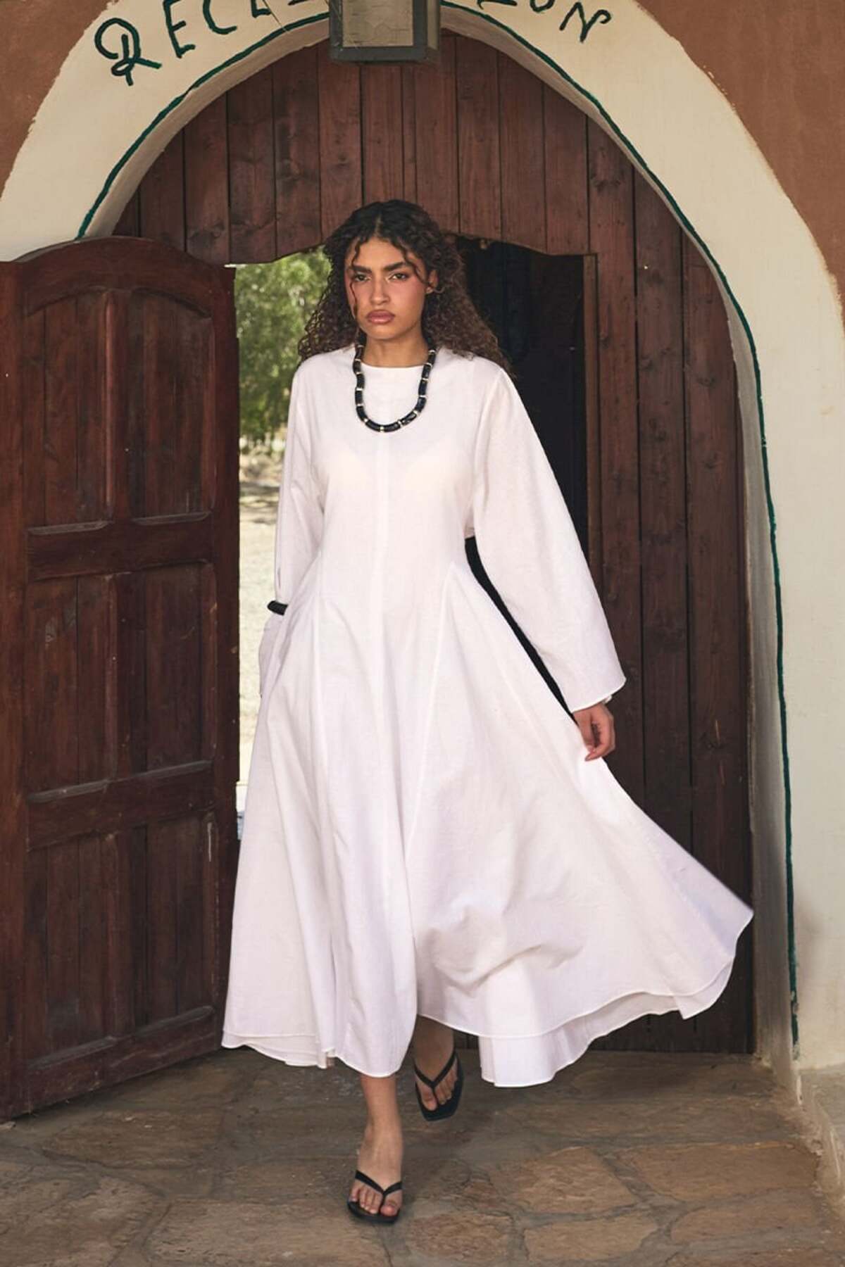 White Organic Linen Volume Dress