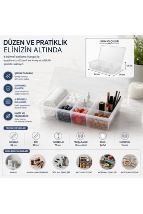 SOFRİVA 6 Bölmeli Şeffaf Saklama Kutusu Seti, Kapaklı Düzenleyici Kutu, Çok A...