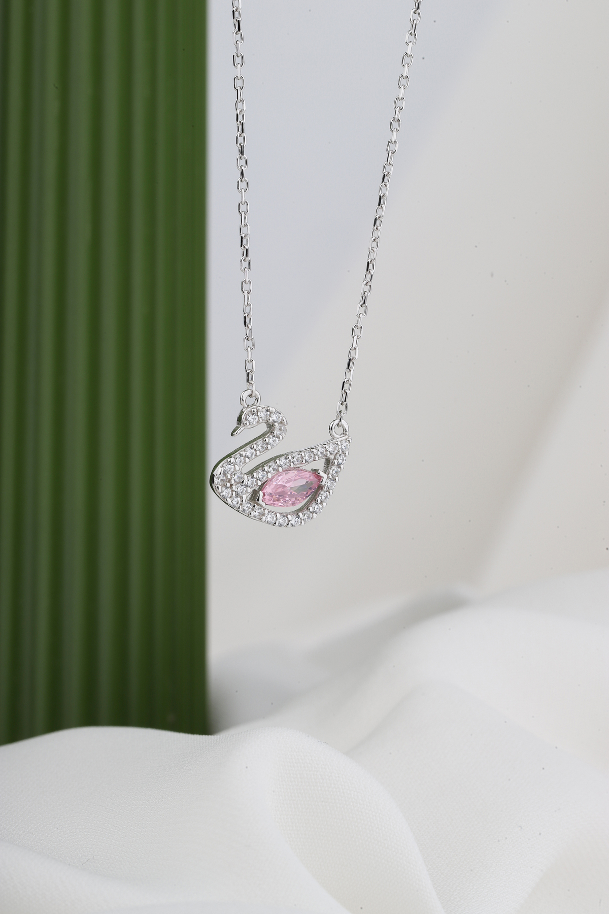 TAYFUN SİLVER Pembe Kuğu | Pembe Zirkon Taşlı Kuğu Model 925 Ayar Gümüş Kolye görsel 4