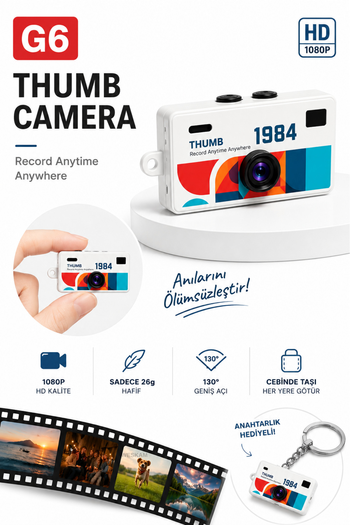 Keychain Retro Digital Video Camera Mini Video Camera with Retro Filter 1080P+12MP