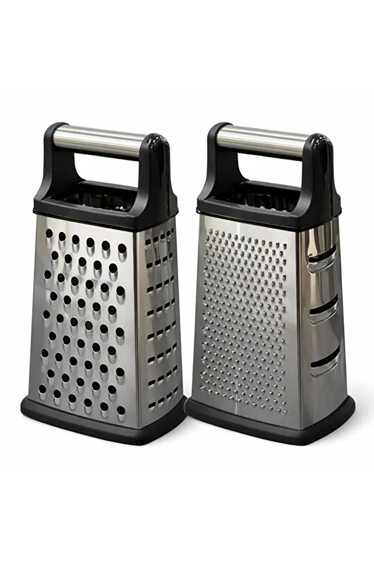 Stainless Steel 4 Sided Kitchen Grater 22 CM with Sharp Knife with Silicone Anti-Slip Base - Steel Grater