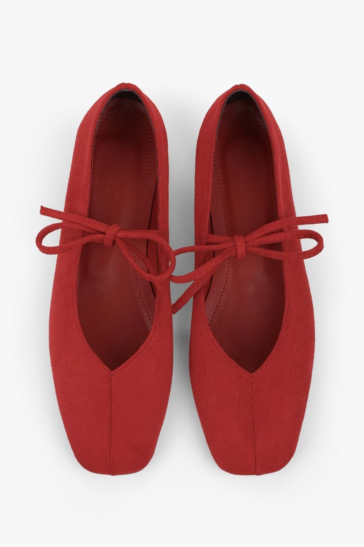 Shoeberry Kadın Noriel Kırmızı Süet Bağlamalı Babet