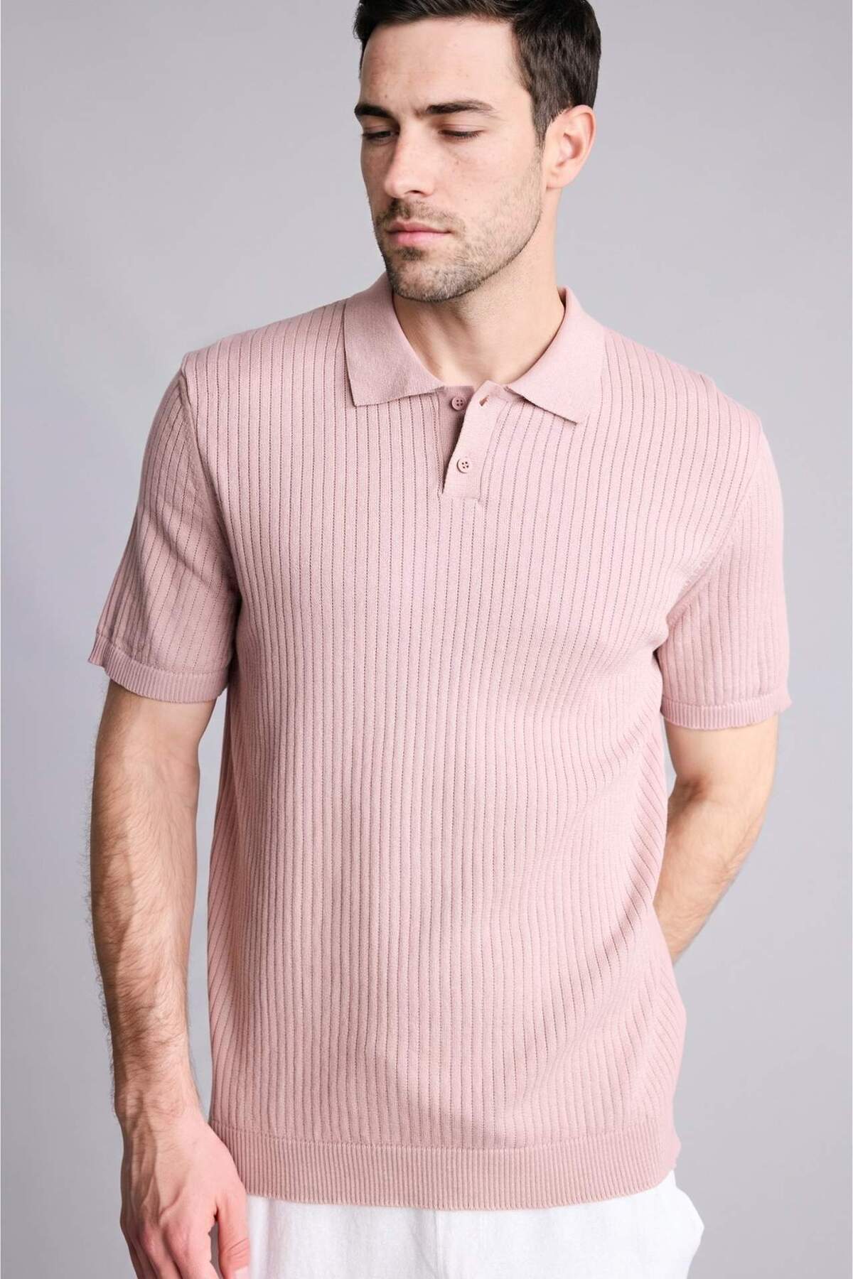 Defacto 100% Cotton Standard Fit Polo Collar Short Sleeve Knitwear
