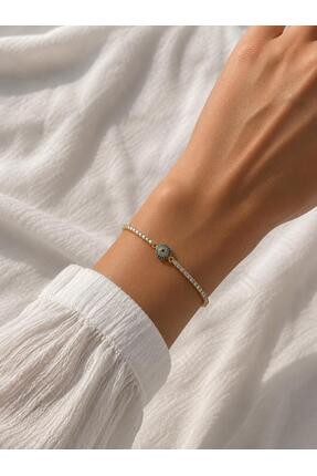 LUNAR by Duygu 14 K ZİRKON TAŞLI KUBBE NAZAR BONCUKLU SU YOLU VİP GOLD BİLEKLİK