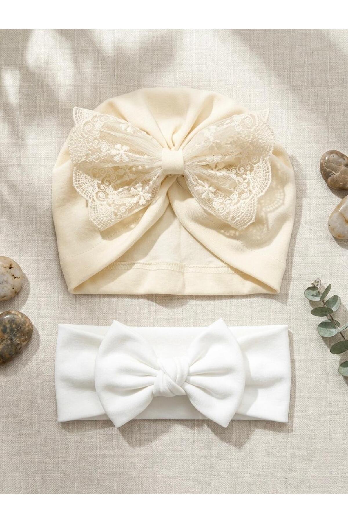 Baby Girl Bandana and Bonnet 2-Piece Set Mevlütlık Photo Shooting Gift Newborn Hat