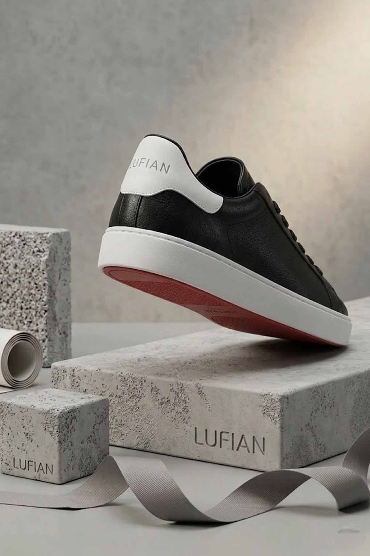 Lufian Hakiki Deri Siyah Erkek Sneaker Ayakkabı - Beyaz Tabanlı Klasik Spor Ayakkabı görsel 2
