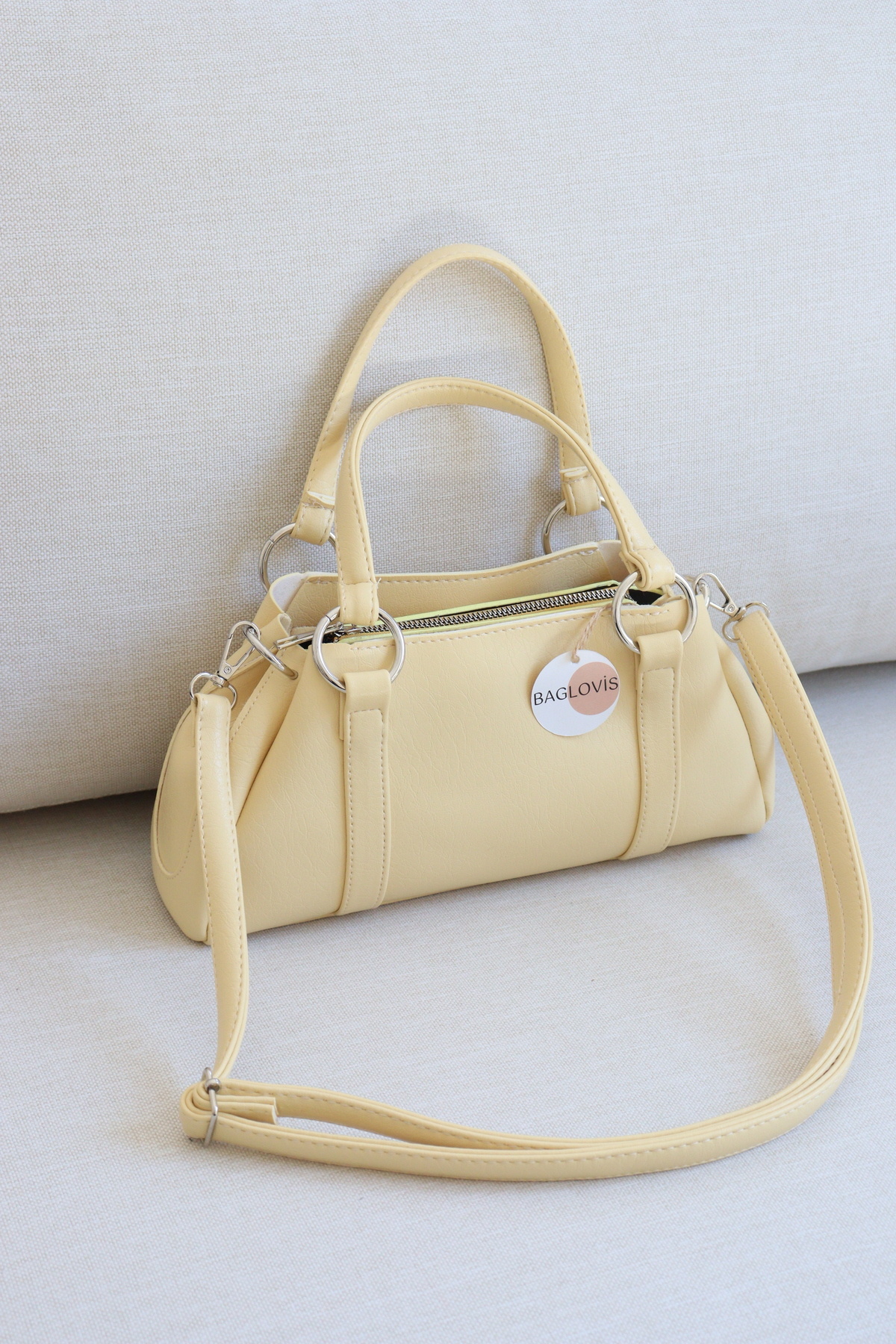 Women's Silver Ring Detailed Handbag Curved Design Stylish Casual Shoulder Bag En28 Size15