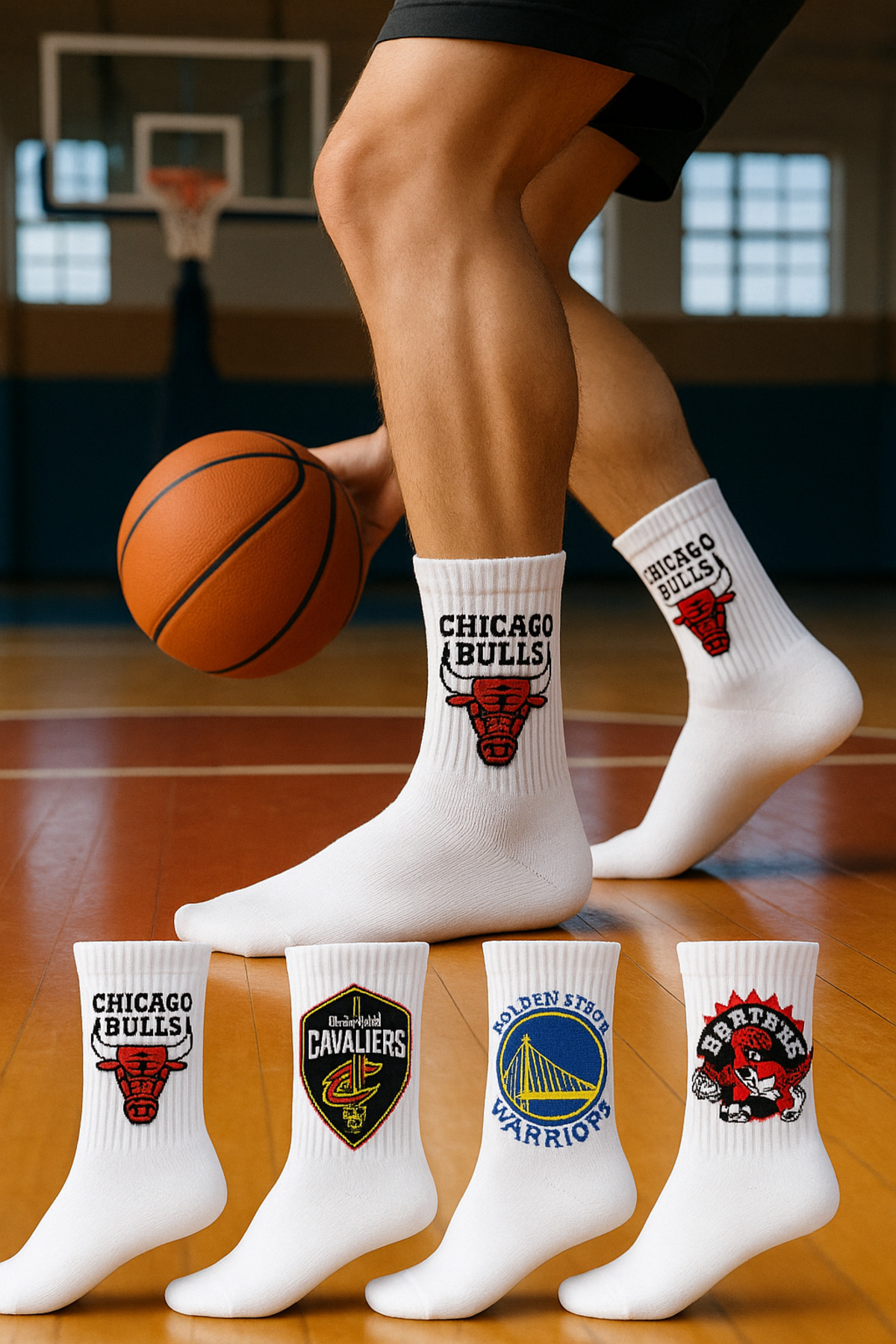 SBA SOCKS Pamuklu Basket Desenli Spor Kolej Çorap 4'lü Paket