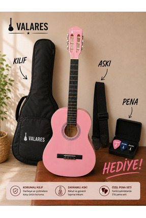valares QCG3624P Klasik Gitar Sap Ayarlı Köşe Korumalı Soft Pembe Tasarım – 3...