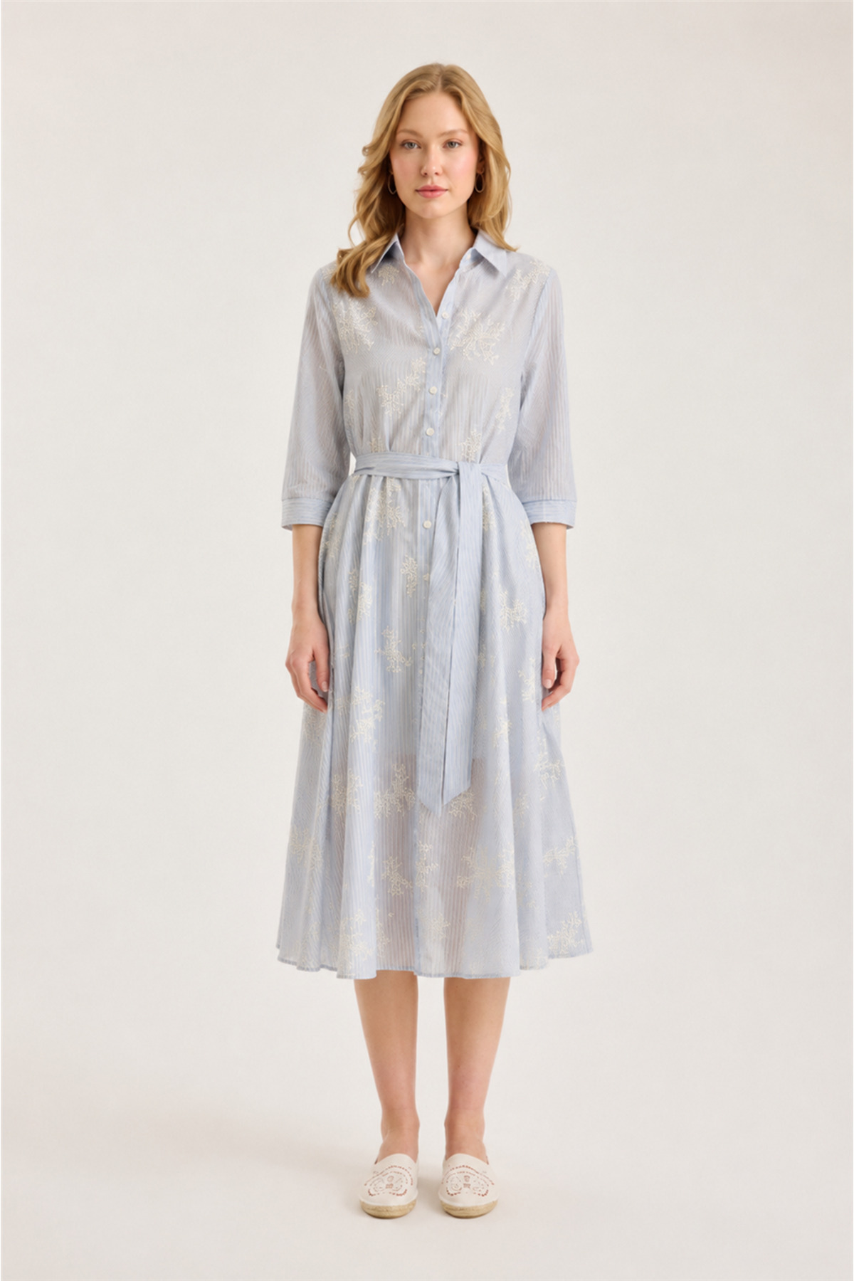 Home Store Striped Shirt Collar Dress