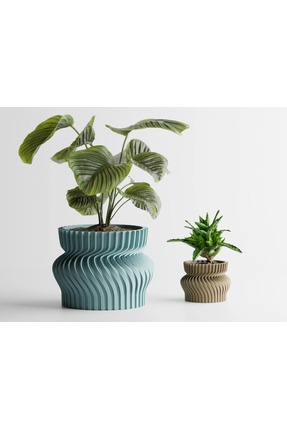 Tasarım Twisted Dekoratif Saksı - Turkuaz Modern Bitki Saksısı 12 cm