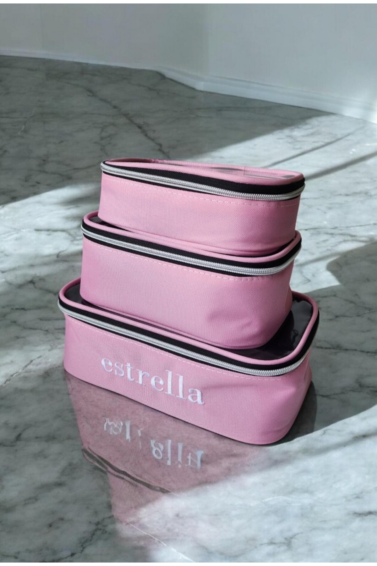 ESTRELLA Luna Makeup Bag Set 3-Piece Cosmetic Care Organizer Pink