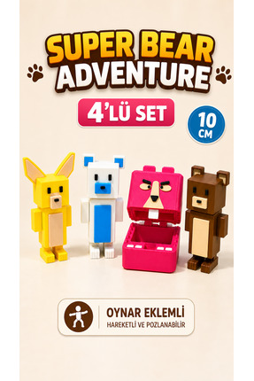 GiginGo Super Bear Adventure Premium Set - Büyük Boy 10cm 4'lü Set (Tilki, Be...