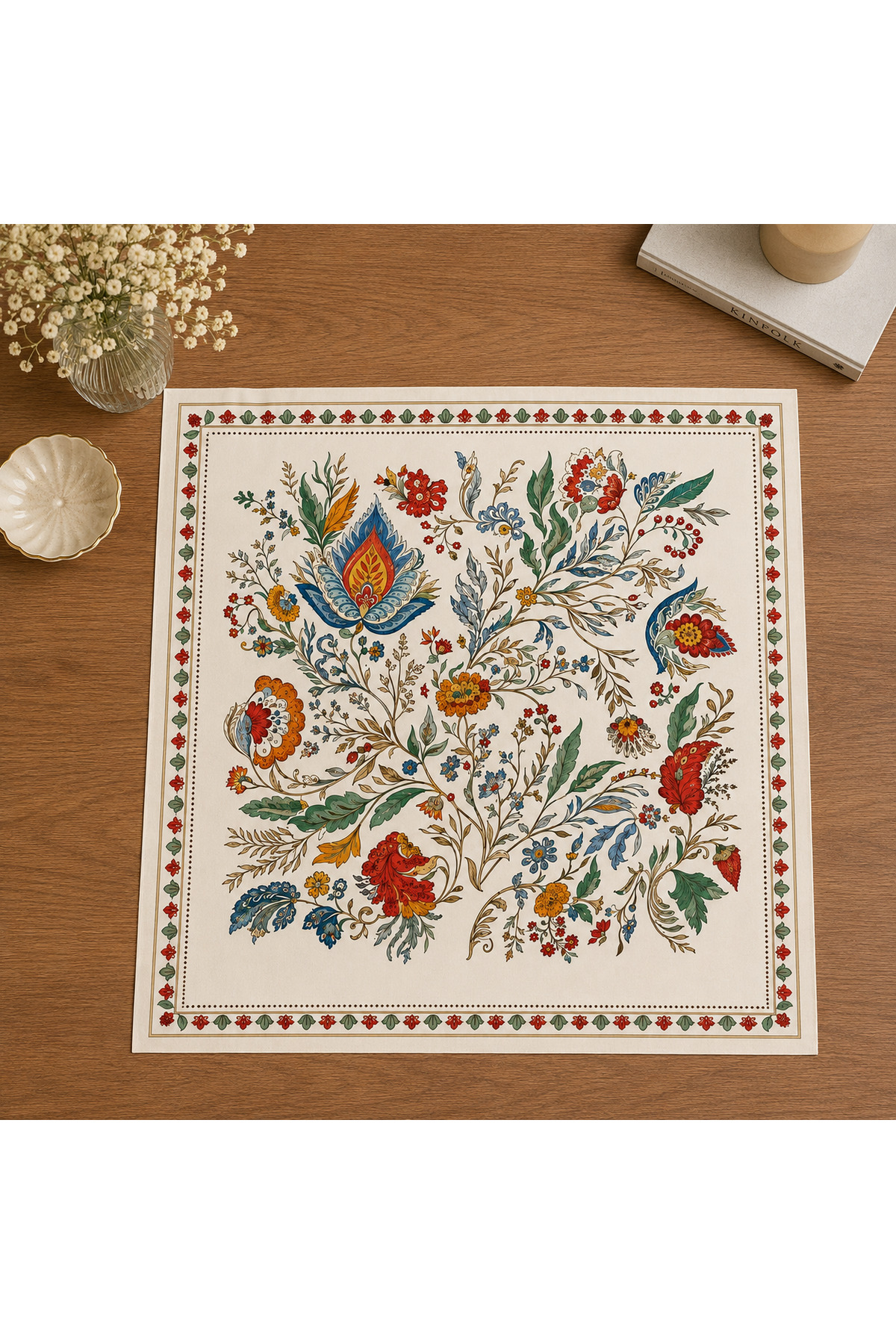 Mavi Masal Boya Desenli Kadın Fular 48 cm Masalscarf görsel 2