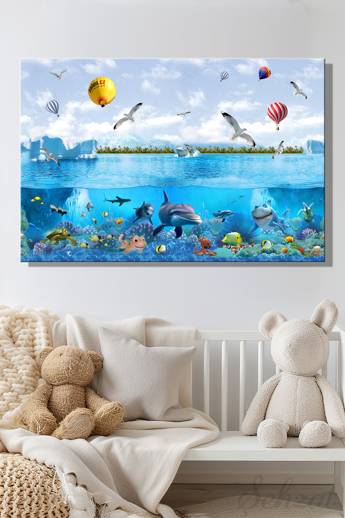 Wall Table Horizontal Canvas Single Living Room Kitchen Children's Room Fish Dolphin Sea Underwater