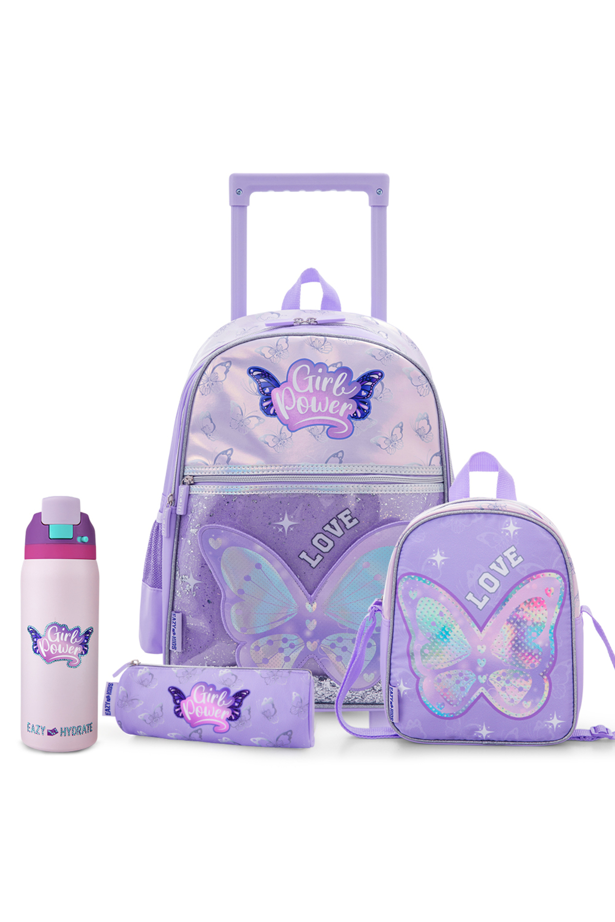 Eazy Kids 16” Trolley School Bag Set of 3 w/ Stainless Steel Water Bottle Bli...