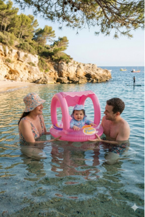 BBYTOYS Yuvarlak Gölgelikli Bebek Simidi – Oturaklı Bebek Deniz ve Havuz Simidi