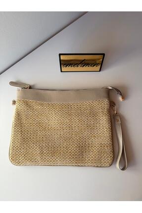emelimin Hasır Detaylı Askılı Clutch Kadın Portföy El Ve Omuz Çantası