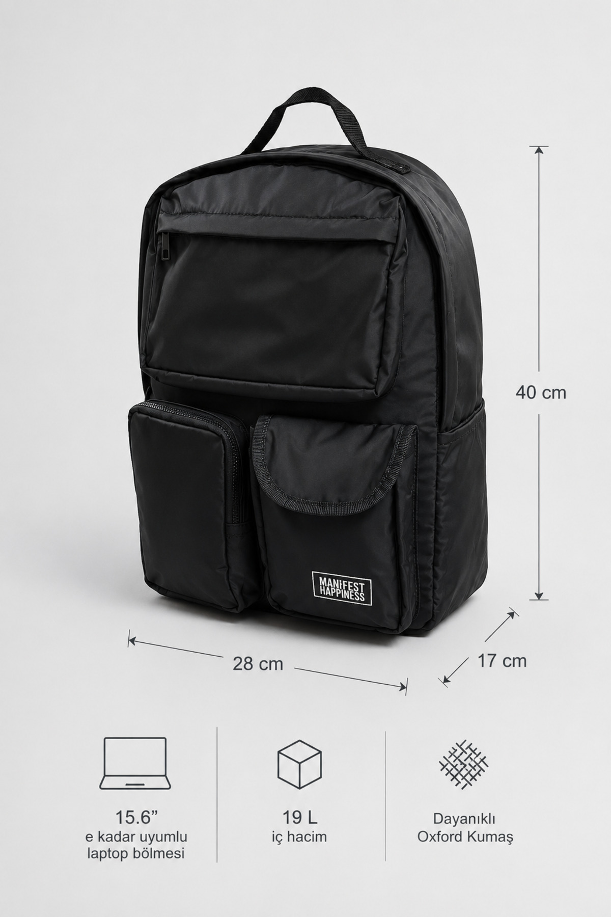 Catwins Siyah Basic Unisex Sırt Çantası görsel 6