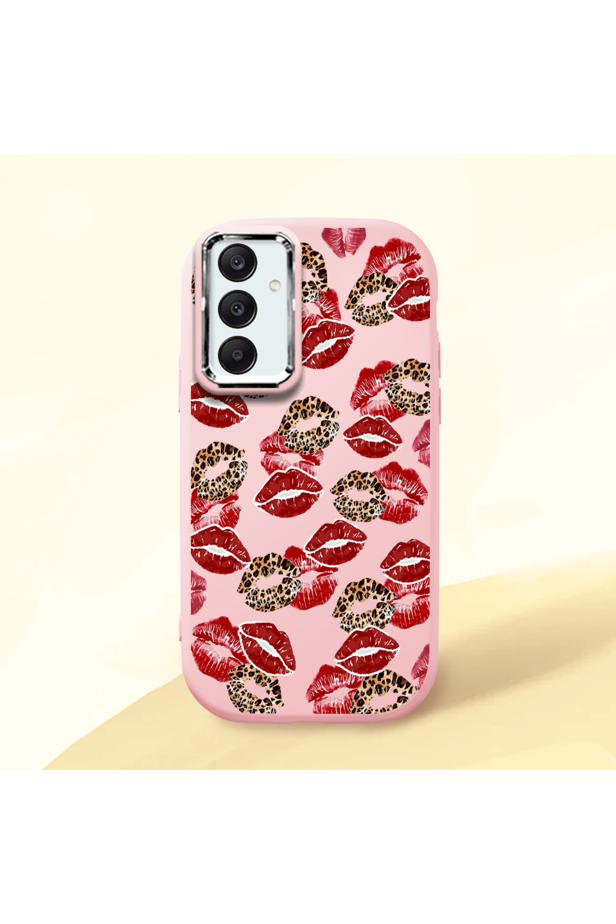 Samsung Galaxy A25 Compatible Case camera protector Pink Silicone Couple Phone Case with Kiss Pattern