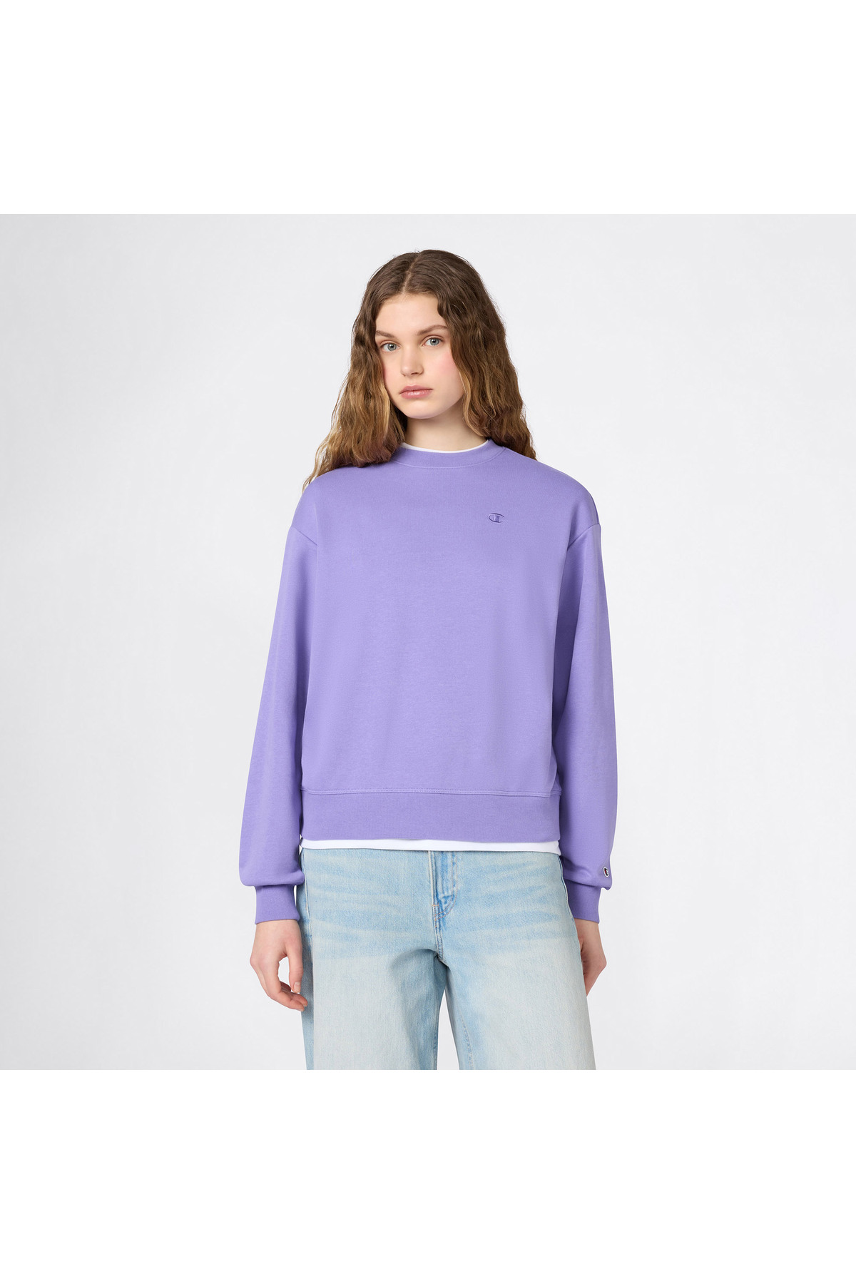 Champion Crewneck Regular Fit Kadın Mor Sweatshirt