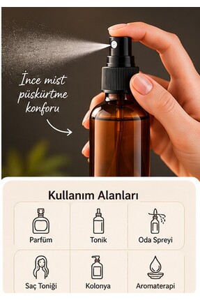 Kozpak 2 Adet 100 ml Amber Cam Şişe Siyah Sprey Başlıklı