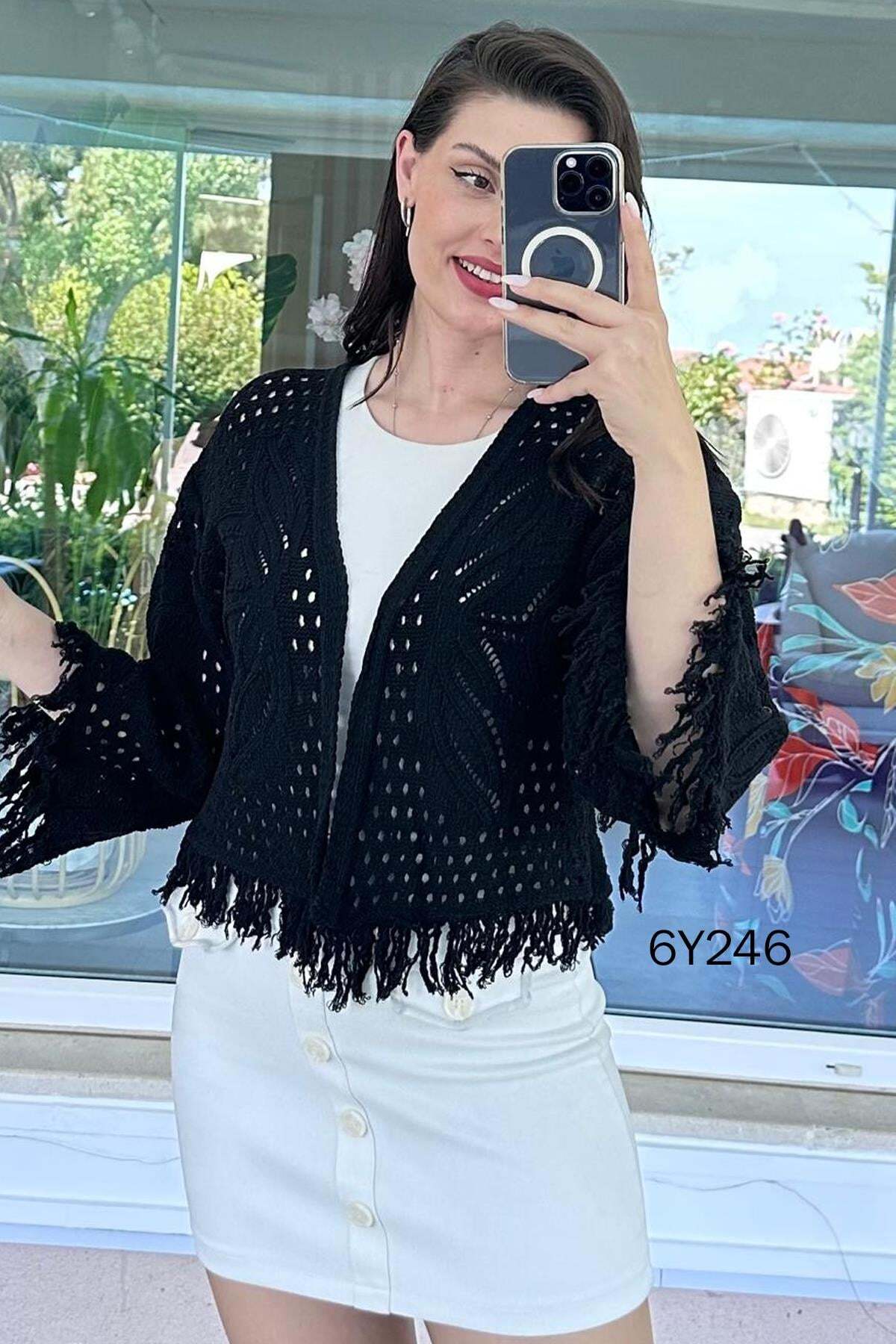 İnce Topuk Tasseled Short Knitwear Cardigan 6Y246- Trendyol