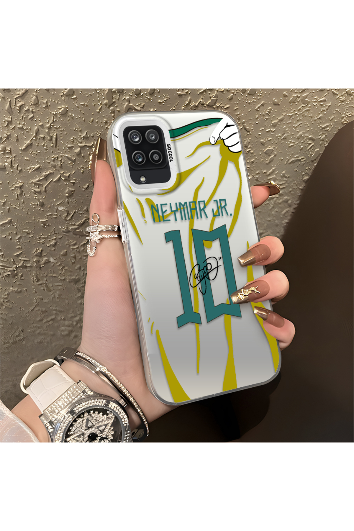 Samsung Galaxy A12 Compatible Silicone Edge Hard Back Case Couple Phone Case with Neymar Pattern