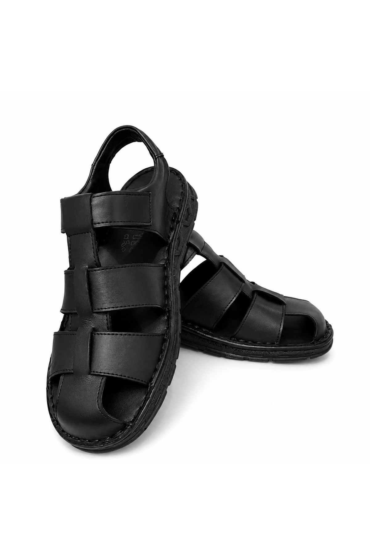 Cooka Shoes Erkek Siyah Hakiki Deri Cırt Cırtlı Günlük Sandalet