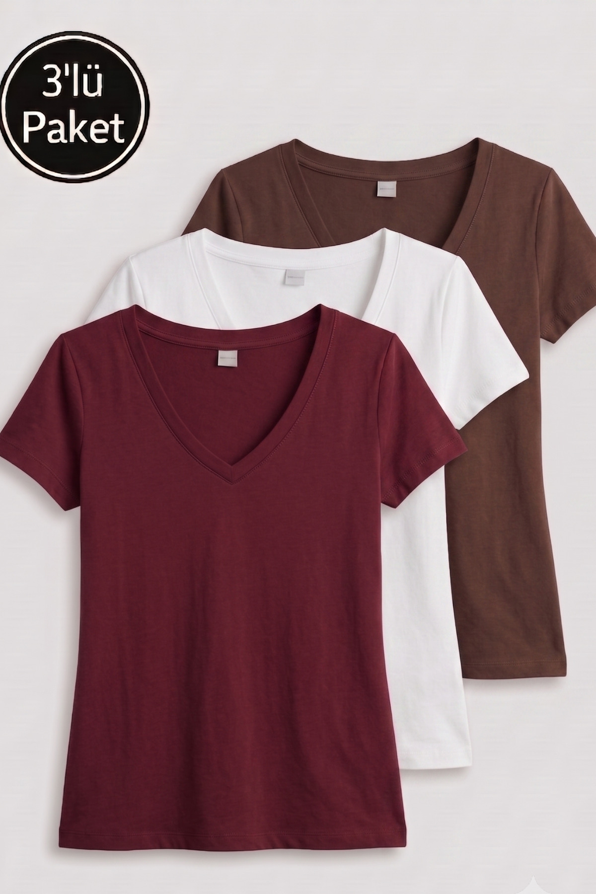 Women's V-Neck Cotton 3-Piece T-Shirt