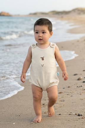 LITTLE'S WORLD Askılı Yazlık Bebek Tulum Silver Birch Minik Kuzu Baskılı