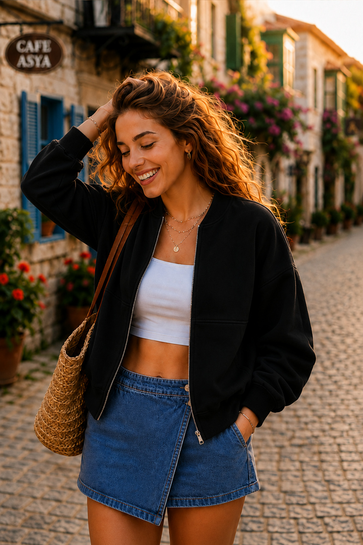 YAKAMEL  Kadın Fermuarlı Oversize Bomber Basic Mevsimlik Günlük Ceket - Görsel 3
