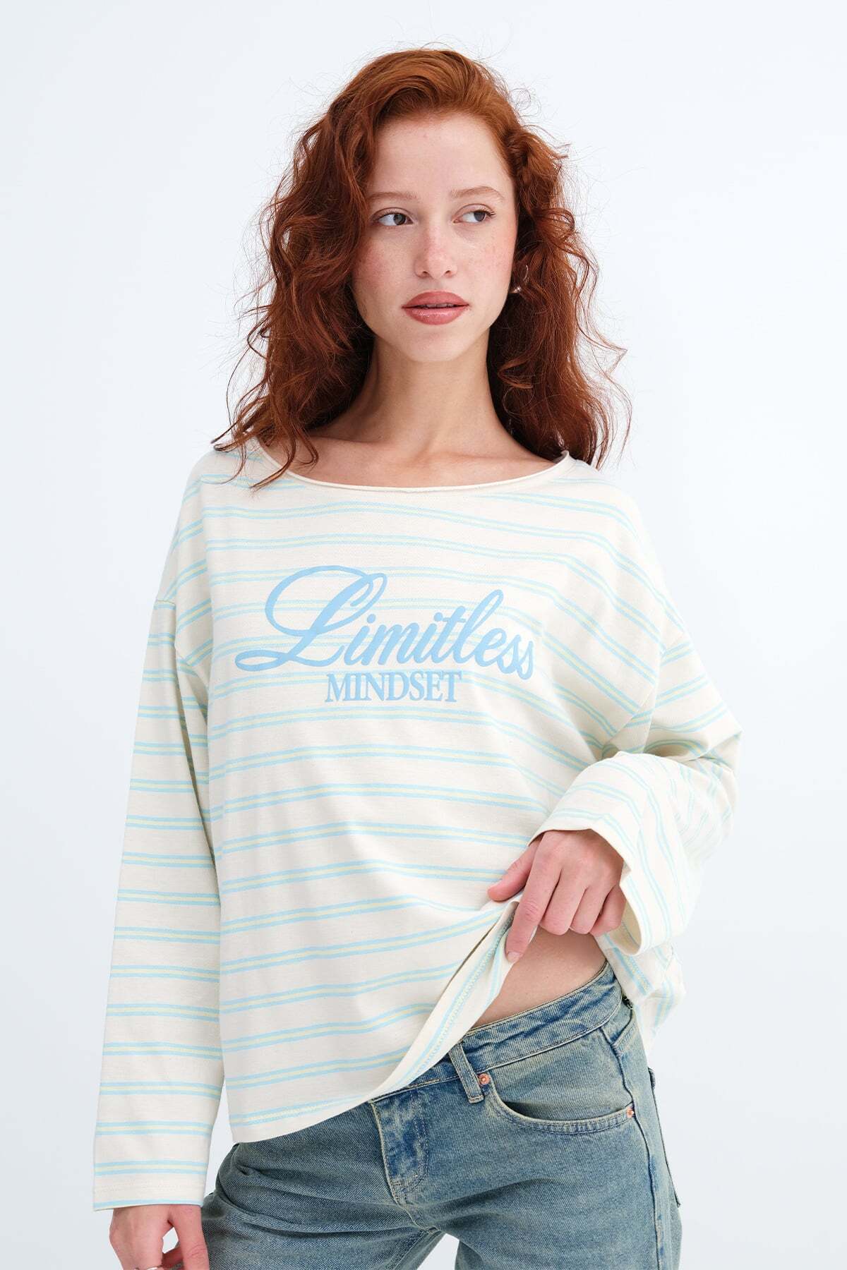 Addax Striped Printed Long Sleeve T-Shirt B10727