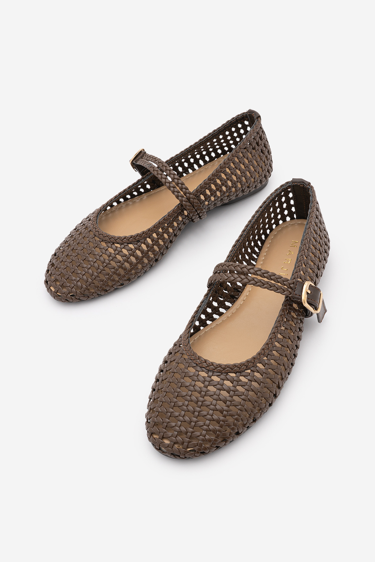 Women's Round Nose Hand Knit Mary Jane Banded Flats Danela Brown