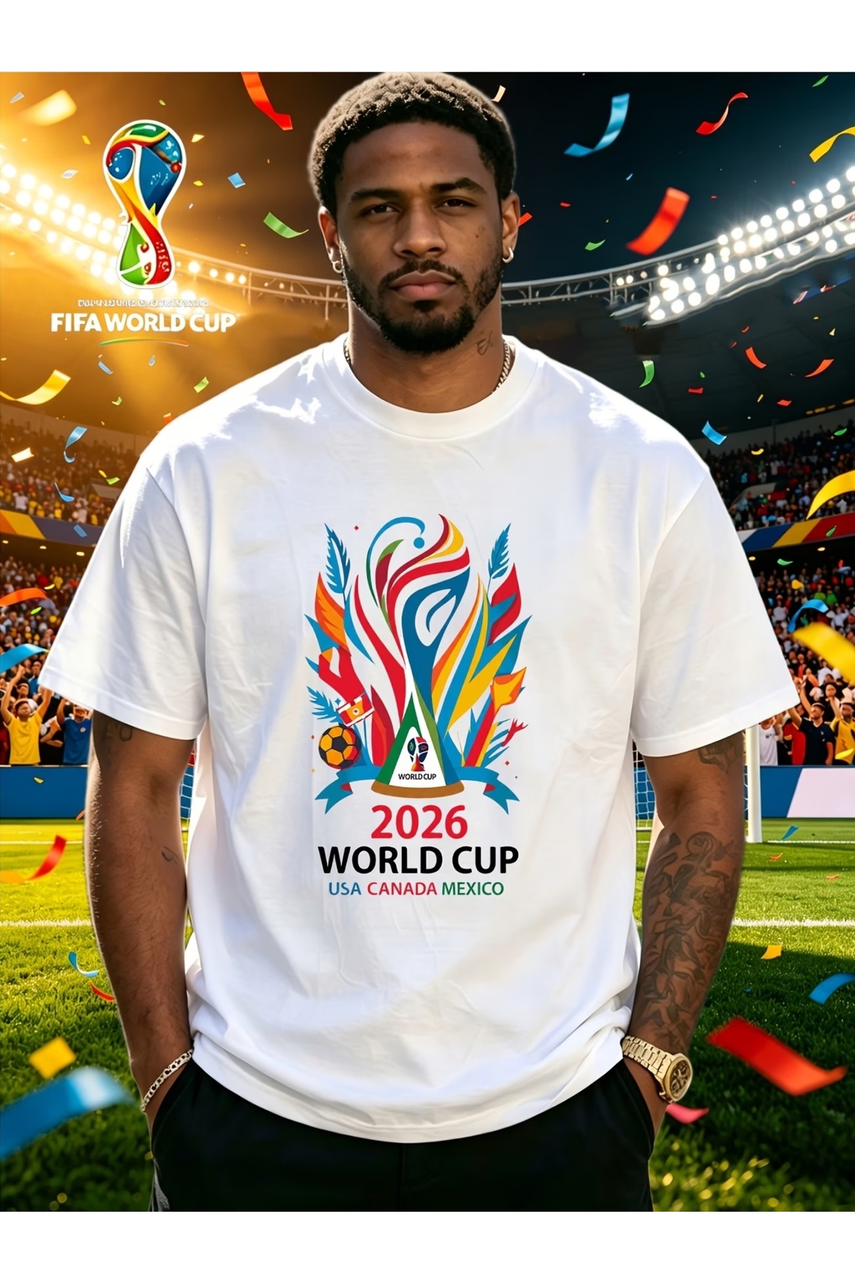 AEMİ Unisex 2026 Fifa World Cup Baskılı Oversize Bisiklet Yaka T