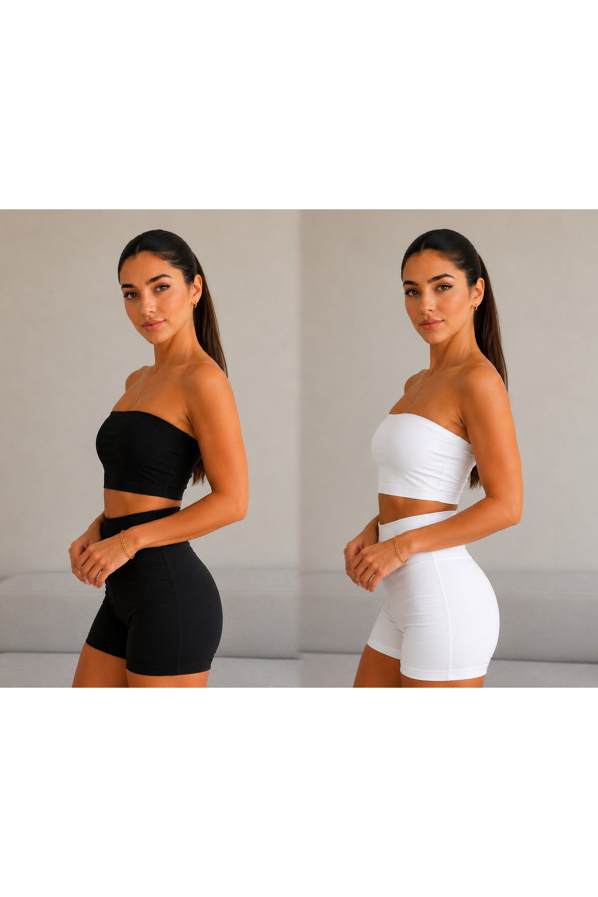 DiaSia Kadın Straplez 2'li Siyah Beyaz Kadın Polyemid Crop Top Büstiyer Sportif Günlük görsel 3