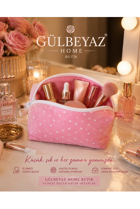 GÜLBEYAZ Yıldız Desenli Mini Makyaj ve Aksesuar Çantası – Pembe